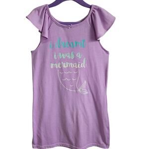 Carters Girl's 4-5 Ruffle Sleeve Mermaid Pajama Nightie Purple Nightgown
